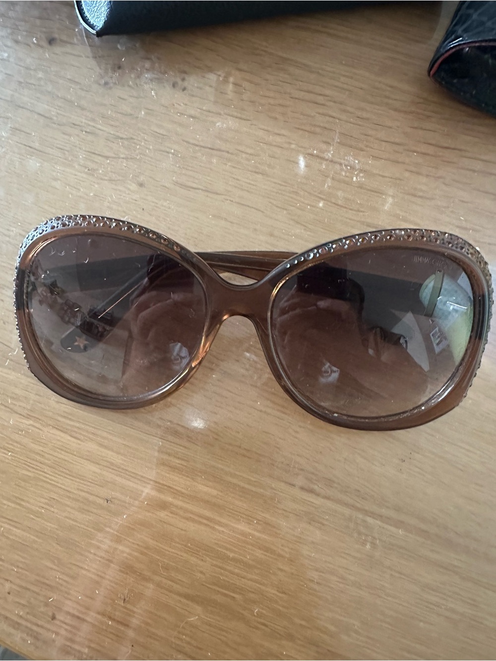 Jimmy Choo Brown Crystal-Trim Oversized Women's Sunglasses